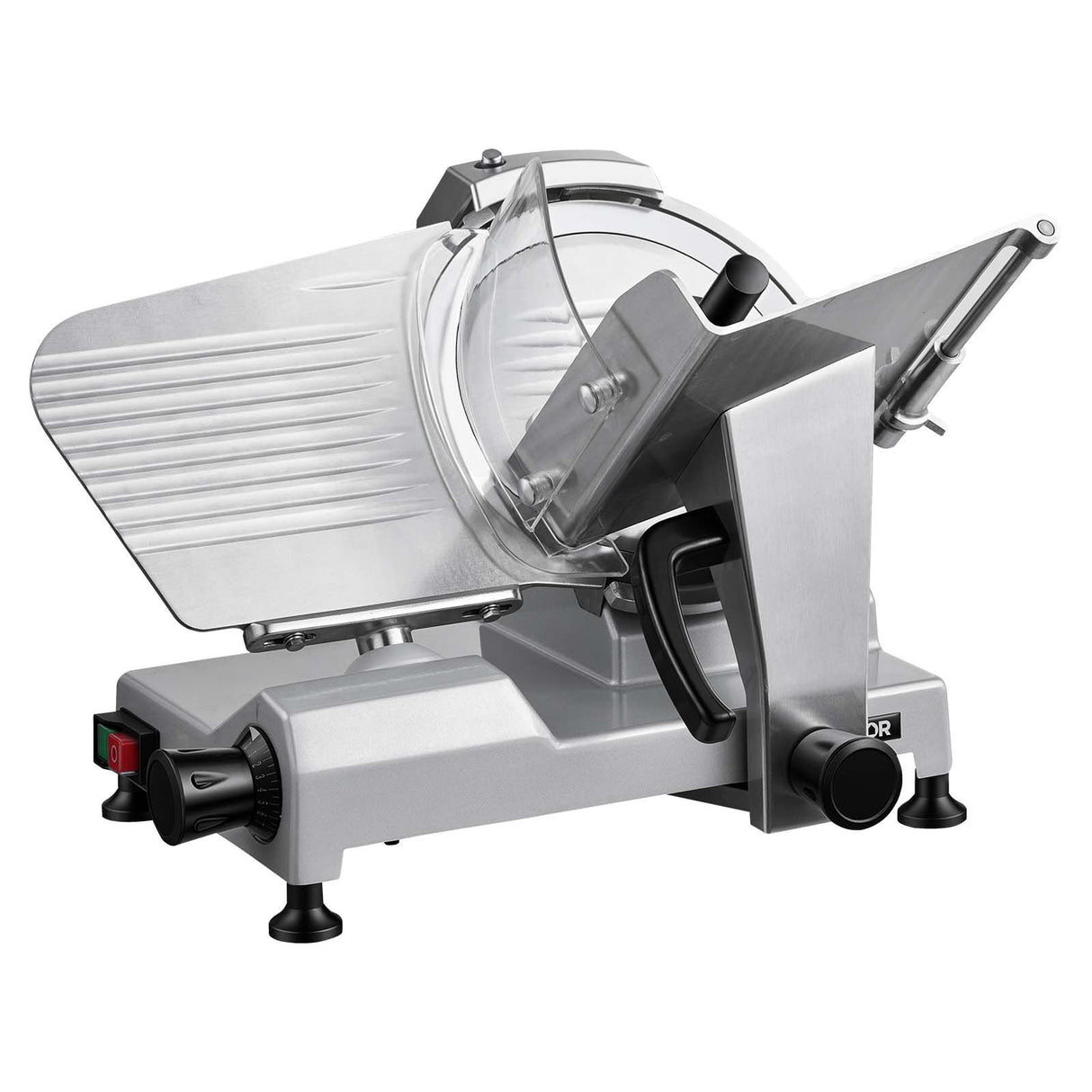 Dimensions view of the 240 W commercial deli meat slicer