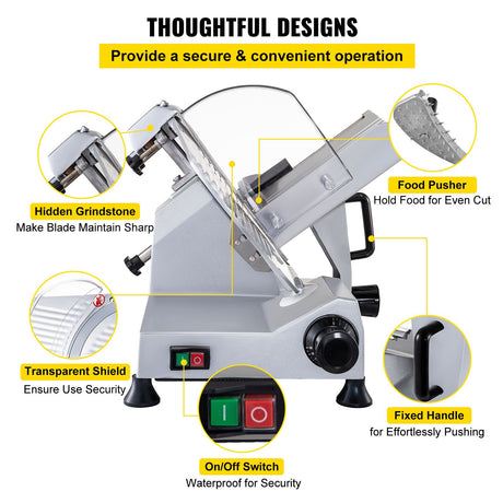 Removable blade, food holder and pusher shown separated for cleaning