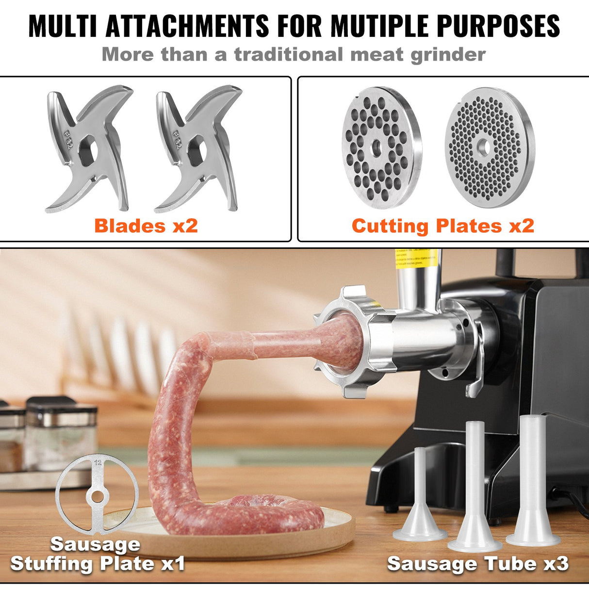 Stainless steel blade with coarse and fine cutting plates for the meat grinder