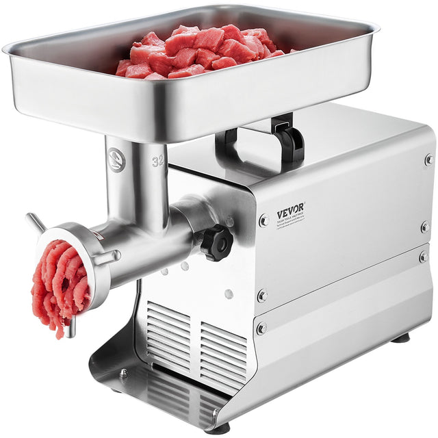Stainless steel commercial meat grinder with size 32 head and 1100 W motor
