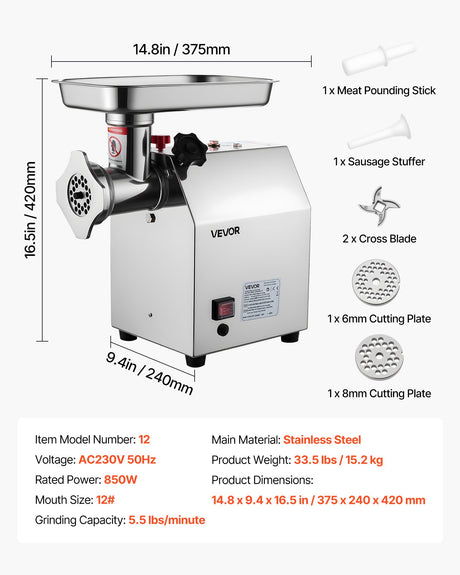 Mince extruded from the grinder head into a stainless steel tray
