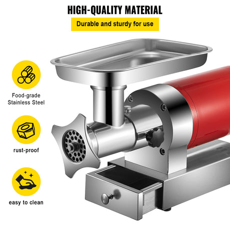 Large capacity meat tray and enlarged throat on the meat grinder