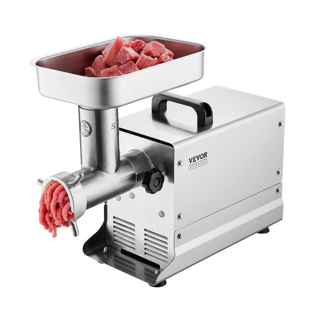 Stainless steel size 5 electric meat grinder with 300 W motor and feed hopper