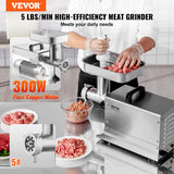 Front view of the compact stainless steel meat grinder and control switch