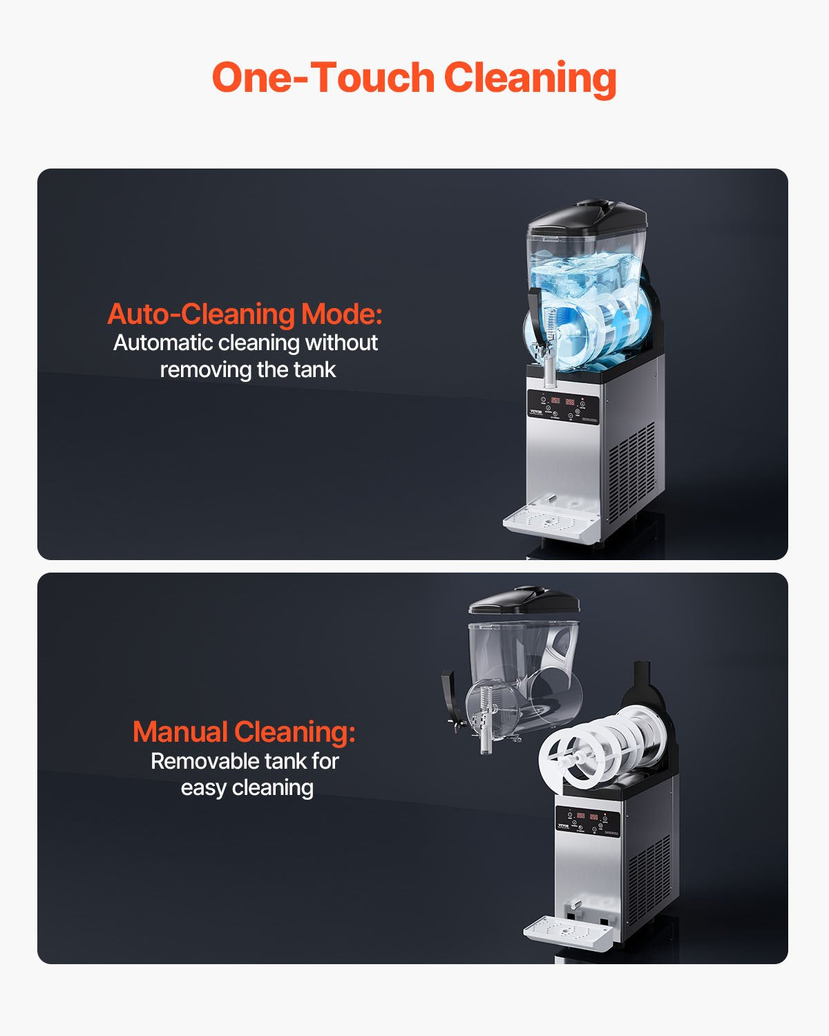 Spring loaded dispensing tap and removable drip tray on the slushy machine