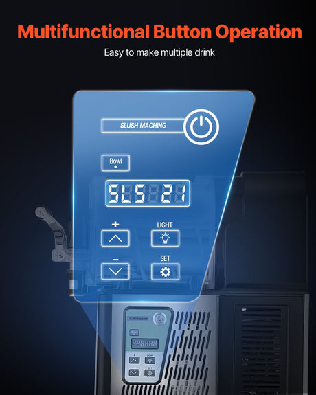 Digital control panel of the slushy machine showing temperature and mode settings