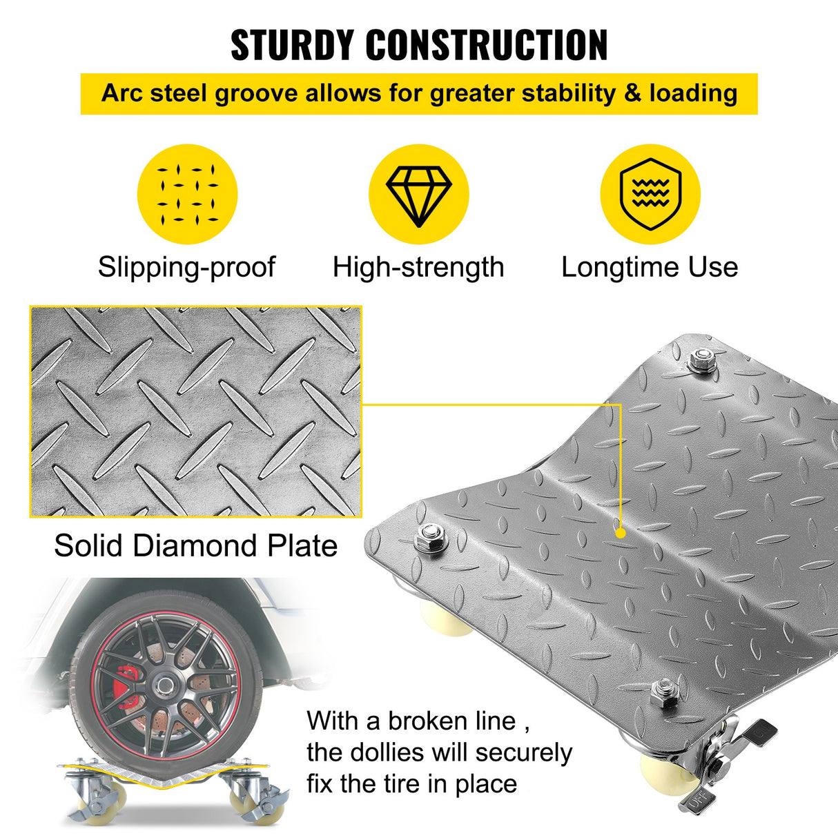 Tire wheel dollies 16 x 12 inch steel car dolly 2 pack