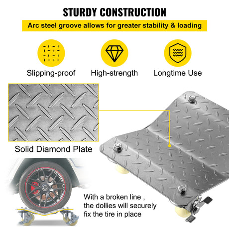 Tire wheel dollies 16 x 12 inch steel car dolly 2 pack