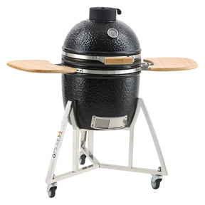 Bunbury portable 18 inch ceramic charcoal grill in black with cover and cart for camping