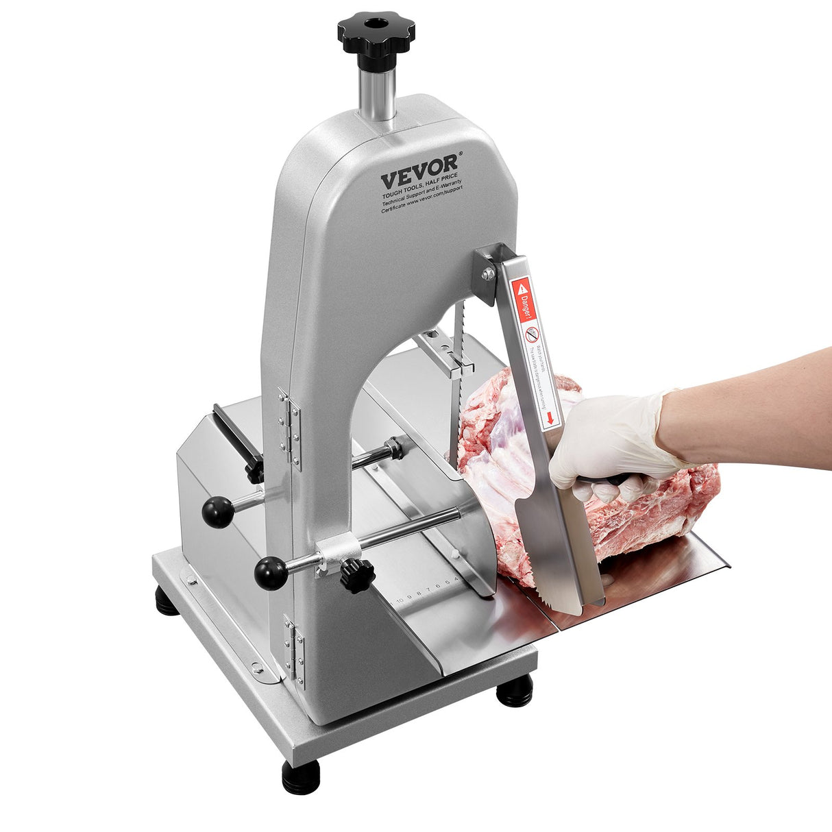 Commercial 650 W electric meat bandsaw with stainless steel worktable