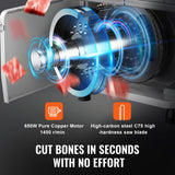 Worktable with scale lines for setting cutting thickness up to 110 mm
