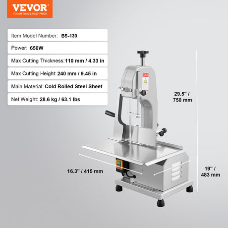 Die cast aluminium body of the meat cutting machine shown in profile