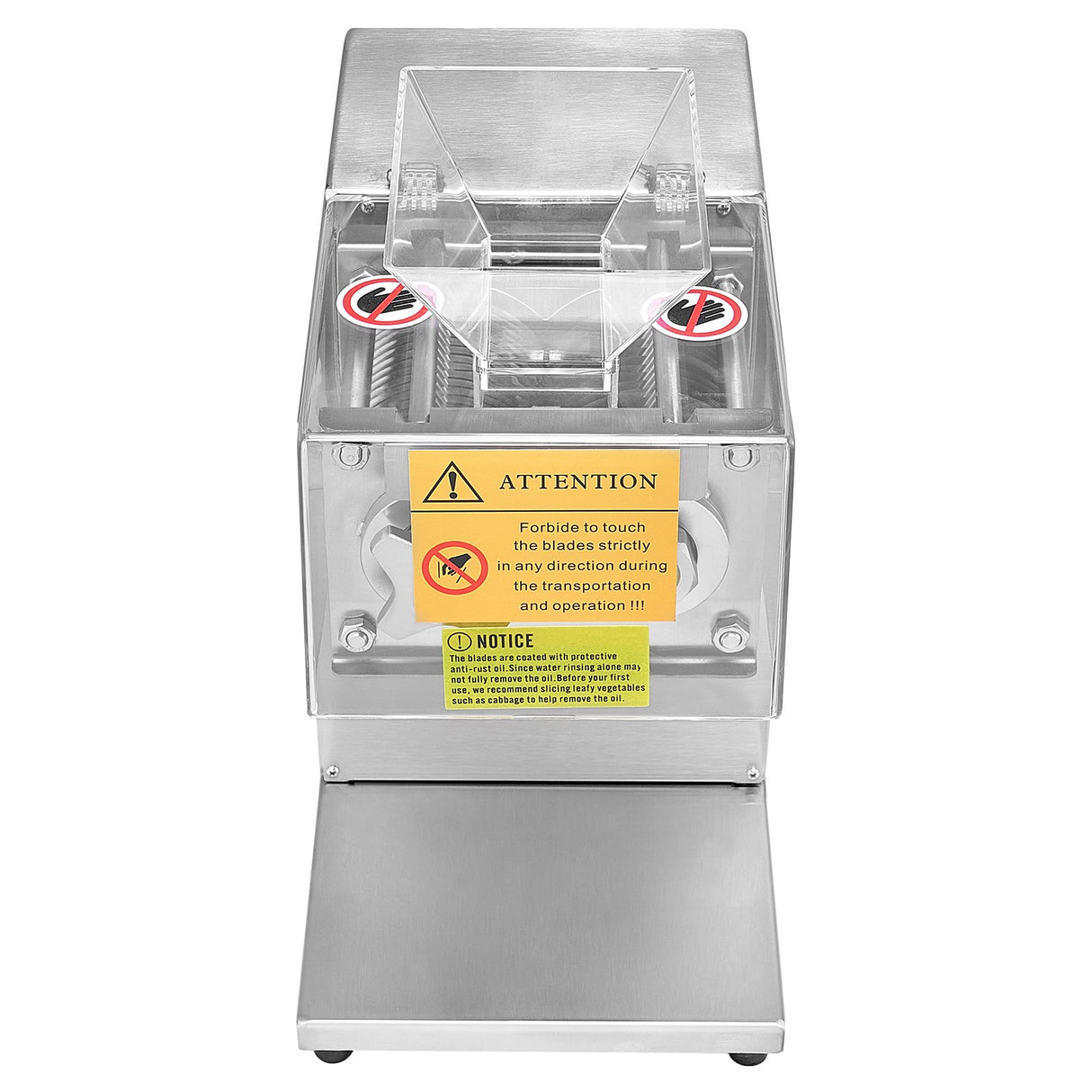 Stainless steel 850 W meat slicer shown with prepared meat