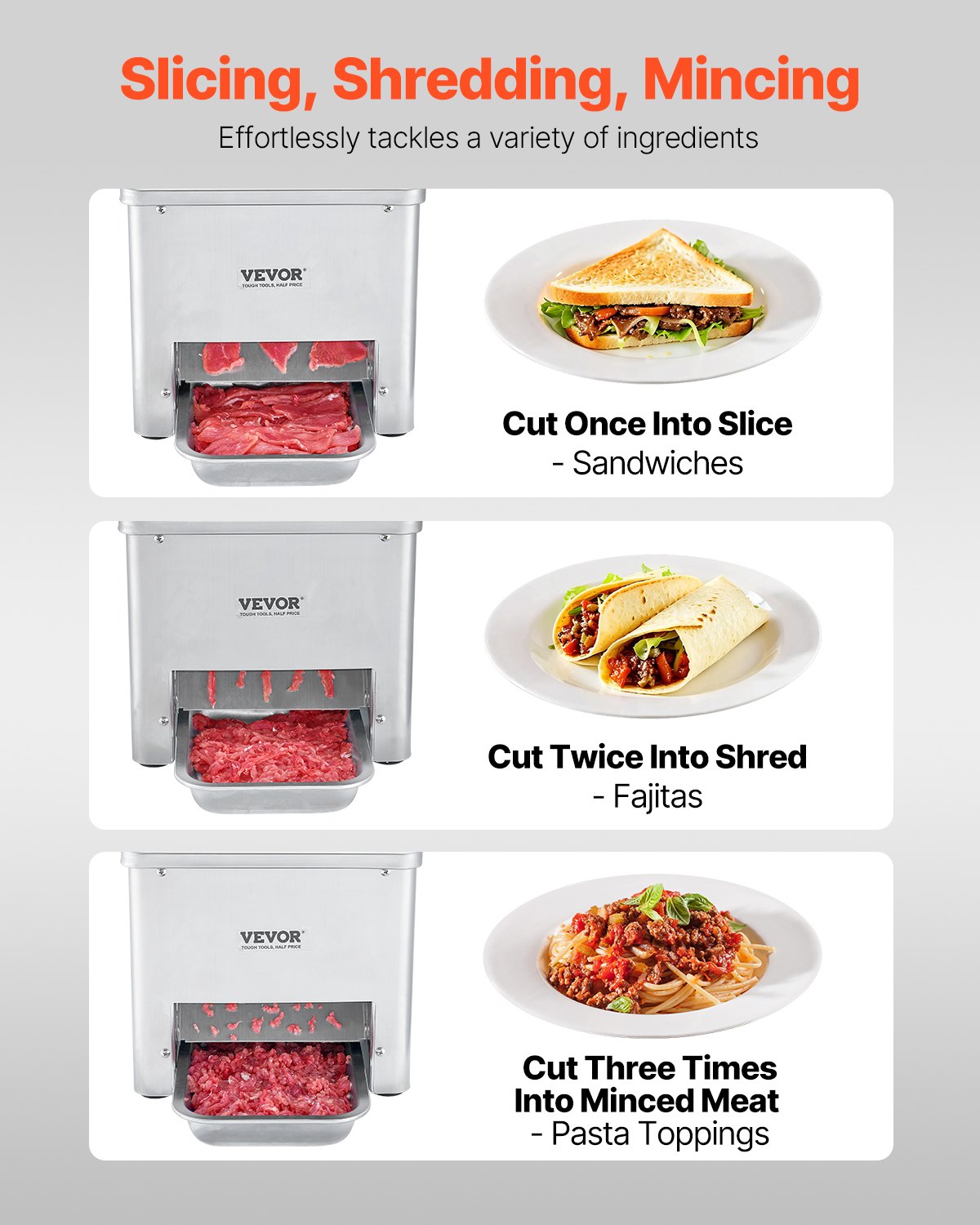Front view of the stainless steel electric meat cutting machine