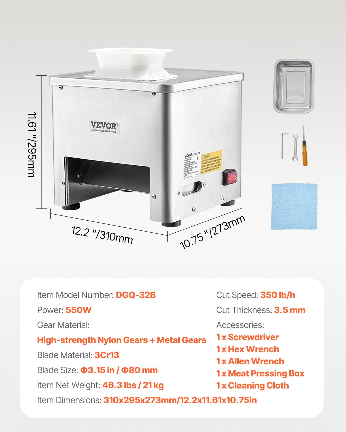 Side profile of the compact commercial meat cutter