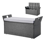 Bingil PE rattan outdoor storage bench in an outdoor setting