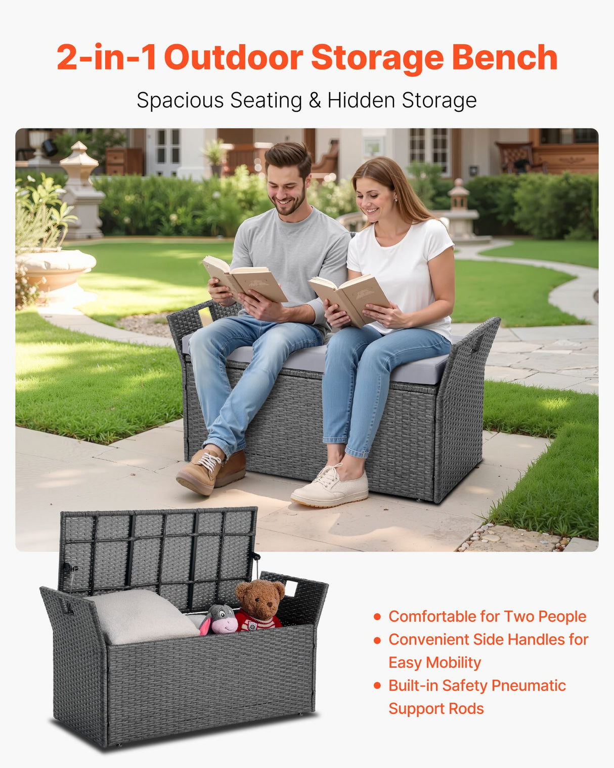 Bingil Outdoor Storage Bench, PE Rattan