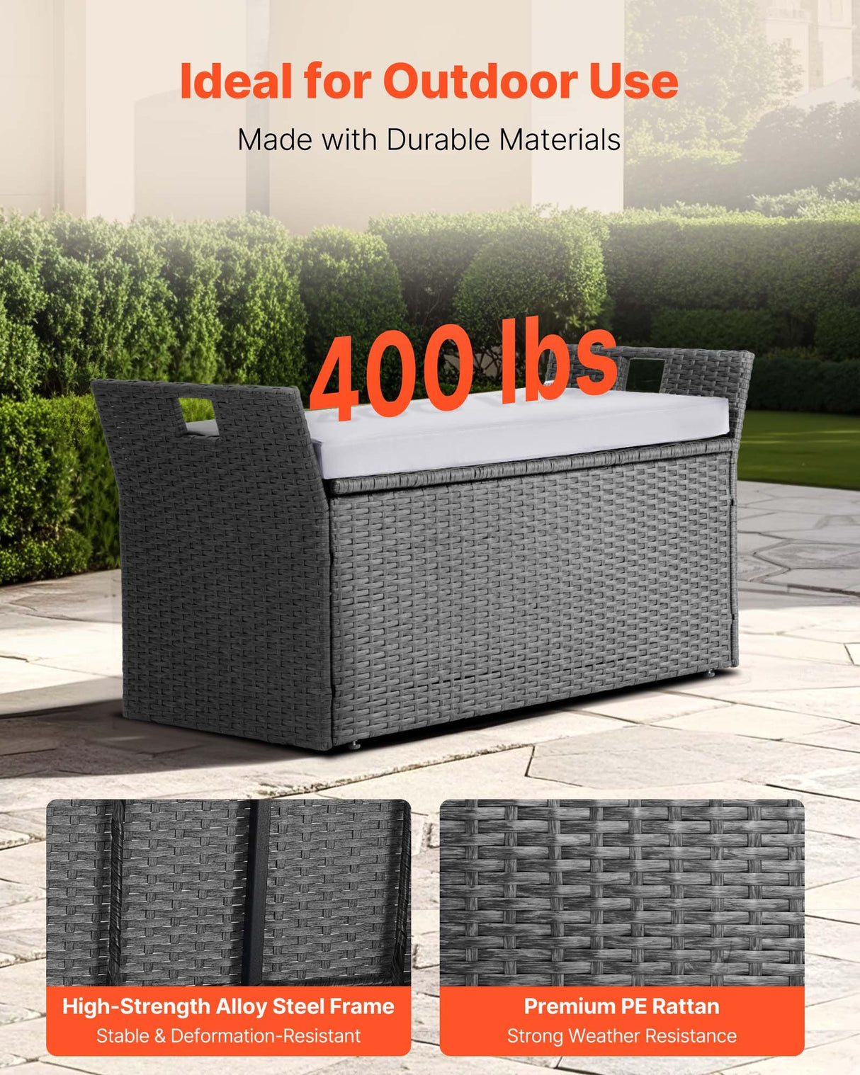 Bingil Outdoor Storage Bench, PE Rattan
