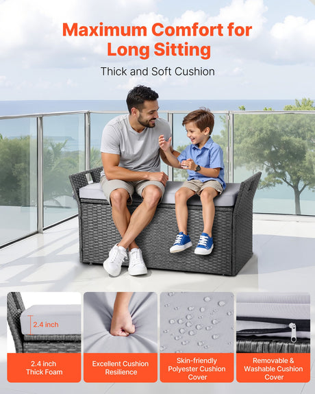 Bingil Outdoor Storage Bench, PE Rattan
