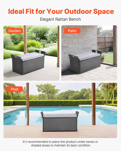 Bingil Outdoor Storage Bench, PE Rattan