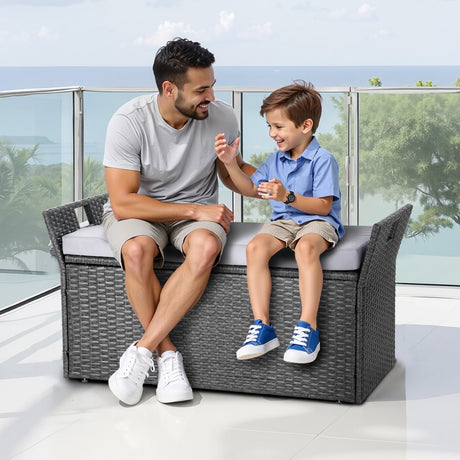 Bingil Outdoor Storage Bench, PE Rattan
