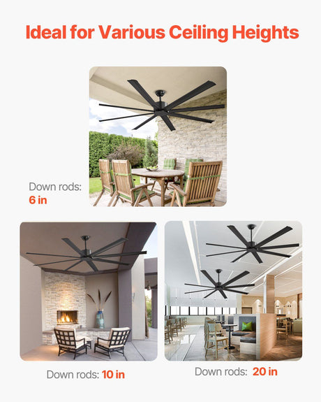 Low profile flush mount installation of the 213 cm ceiling fan