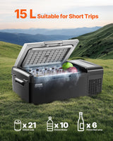 Front view of the 15 L car fridge with digital temperature display
