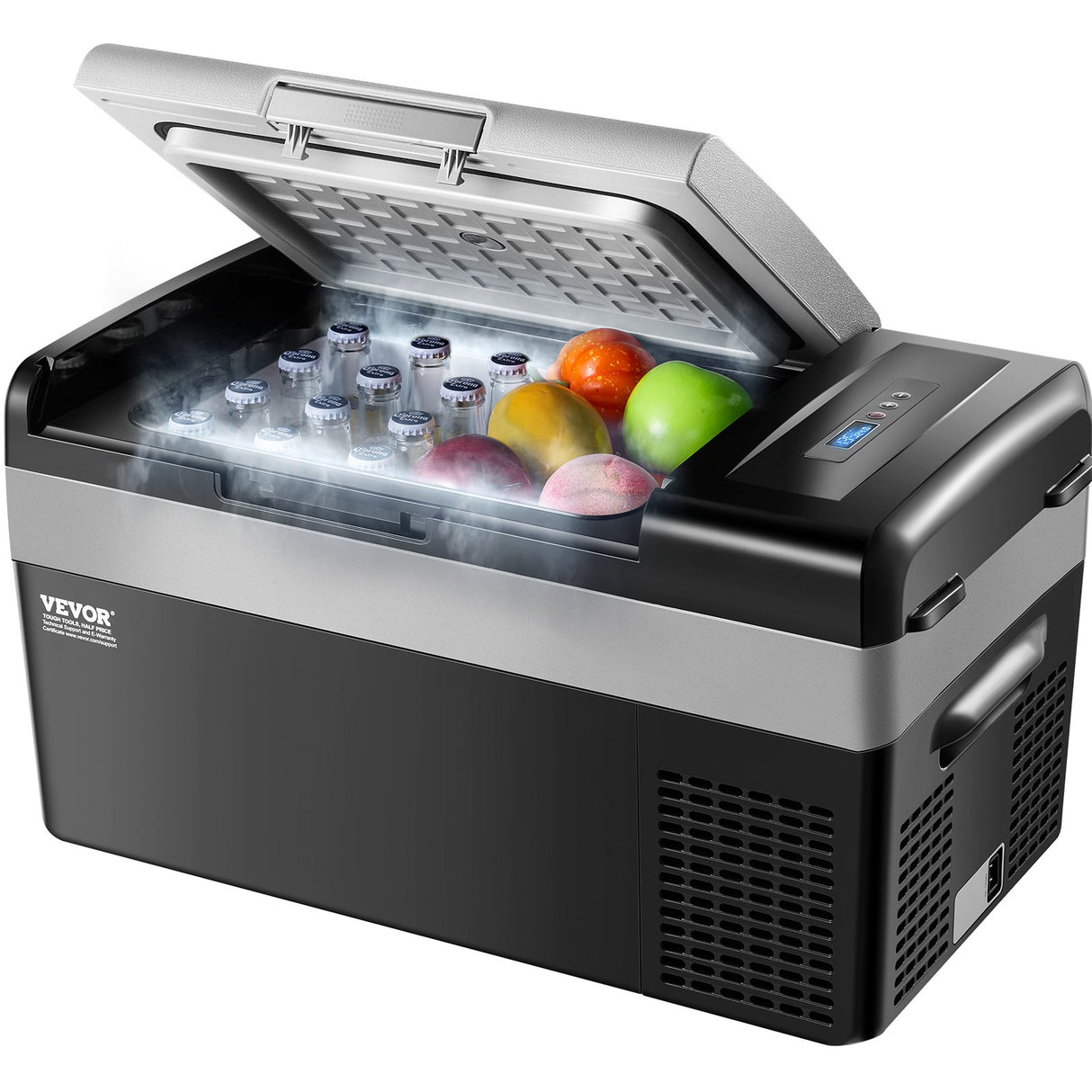 Portable 20 L car fridge freezer with single zone compressor cooling, front view with lid closed