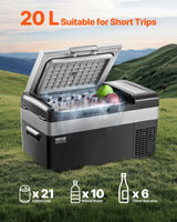 20 L compressor car fridge freezer with lid open showing single zone storage chamber