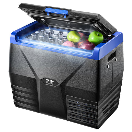 Portable 20 L car fridge freezer with single zone compressor cooling, front view with lid closed
