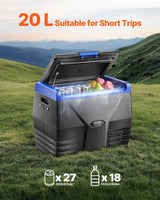 20 L compressor car fridge freezer with lid open showing single zone storage chamber