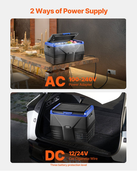 Side view of 20 L single zone compressor car fridge freezer with carry handle