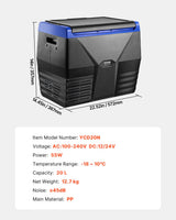 20 L car fridge freezer with 12V and 24V vehicle cord and AC power cord