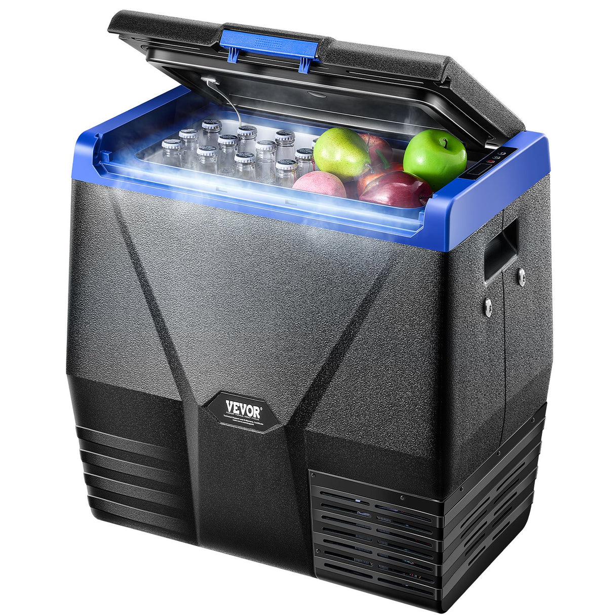 Portable 35 L car fridge freezer with single zone compressor cooling, front view with lid closed