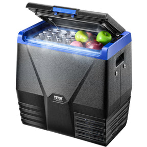 Portable 35 L car fridge freezer with single zone compressor cooling, front view with lid closed