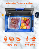 35 L portable car fridge freezer packed with drink cans and bottled water