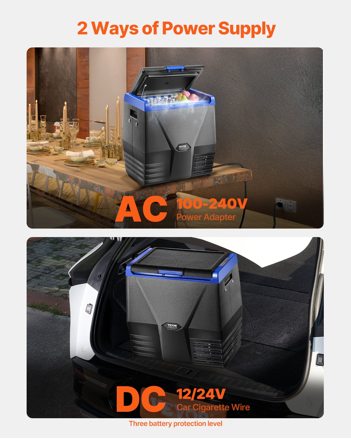 Side view of 35 L single zone compressor car fridge freezer with carry handle