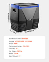 35 L car fridge freezer with 12V and 24V vehicle cord and AC power cord