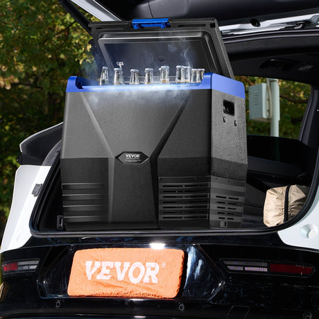 Interior of 35 L portable car freezer showing frozen food storage space