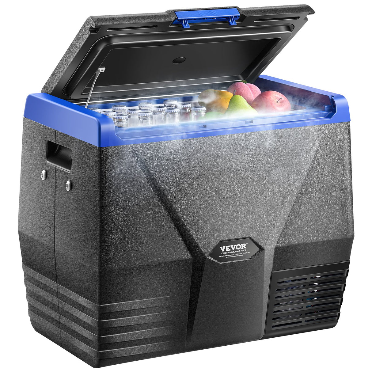 Portable 35 L car fridge freezer used outdoors at a campsite