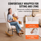 Nursery glider rocking chair upholstered in ivory white teddy fabric