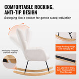 Nursery glider rocking chair upholstered in ivory white teddy fabric