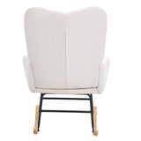 Nursery glider rocking chair upholstered in ivory white teddy fabric