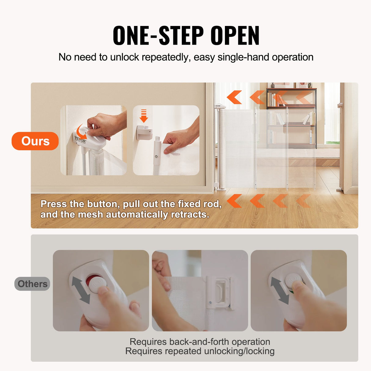 Retractable mesh baby safety gate in white