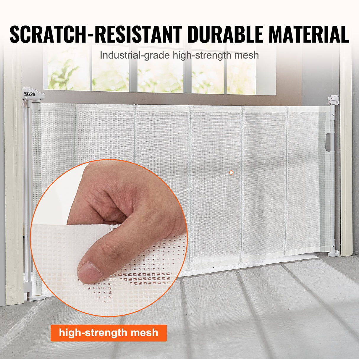 Retractable mesh baby safety gate in white