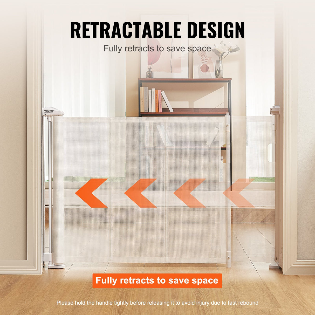 Retractable mesh baby safety gate in white