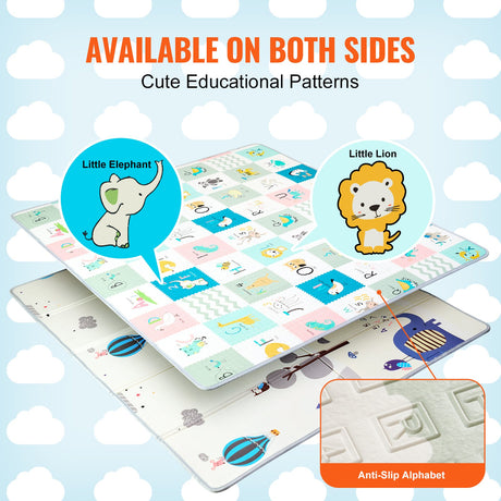 Reversible play mat with animals letters and numbers