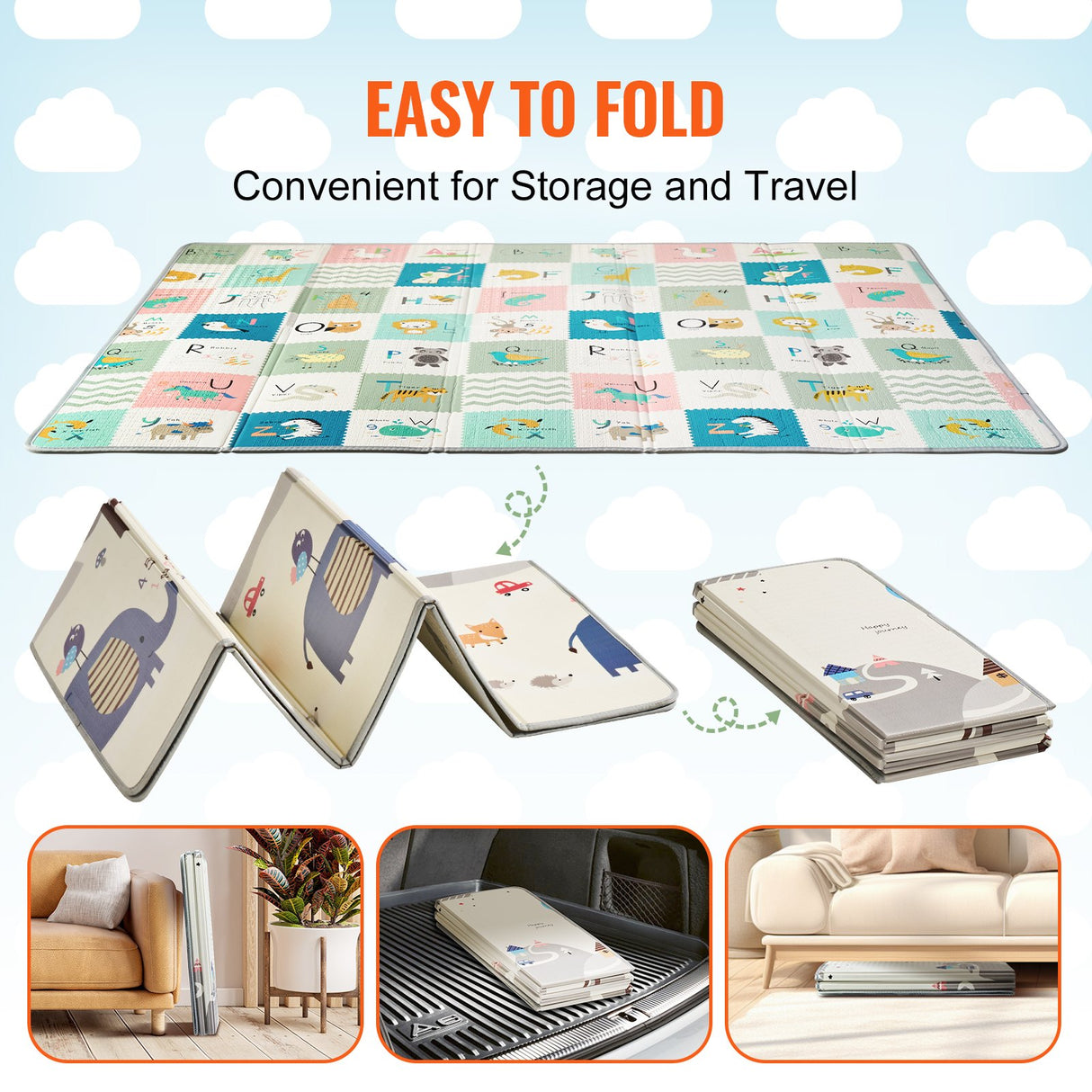 Waterproof baby play mat being wiped clean