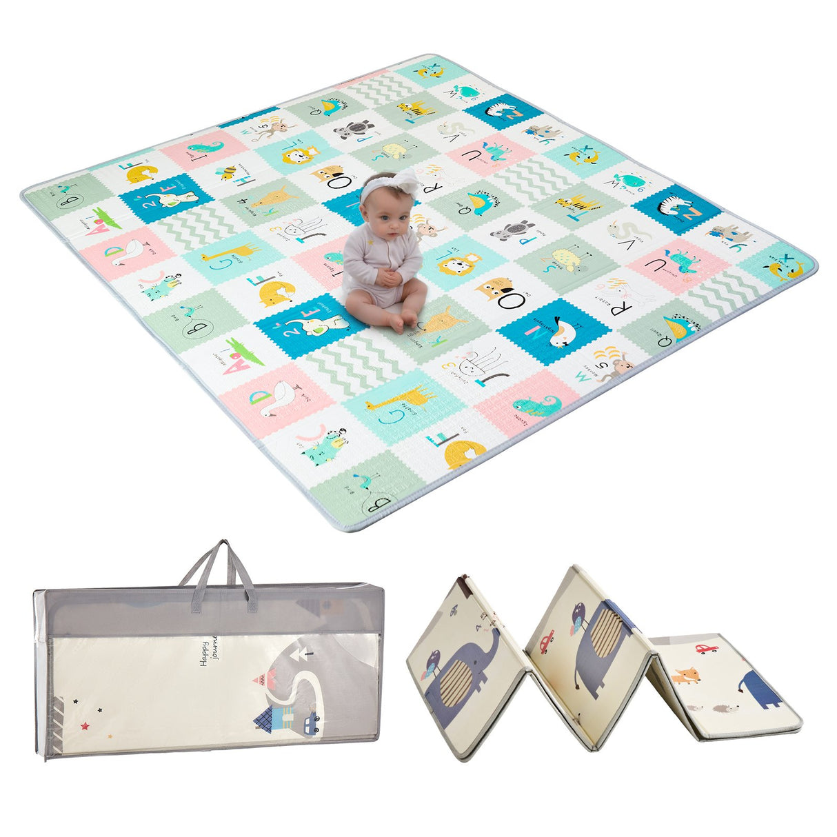 Toddler playing on reversible foam mat
