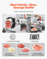 Front view of the three in one meat grinder, slicer and dicer